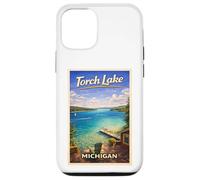 Carcasa para iPhone 12/12 Pro Arte de Viaje Retro de Michigan Torch Lake Traverse City Up North
