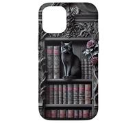 Carcasa para iPhone 12/12 Pro Biblioteca gótica de Gato Negro Dark Academia estantería Vintage