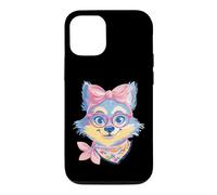 Carcasa para iPhone 12/12 Pro Blue Fox Retrato Animal Lover Graphic Pink Glasses Bow
