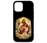 Carcasa para iPhone 12/12 Pro Boxer Dog He Is Risen Resurrección de Pascua Derrotado Cruz