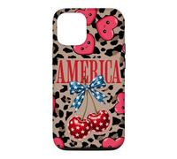 Carcasa para iPhone 12/12 Pro Brown Cheetah America Girls con Estampado de Leopardo, Cereza y Lazo