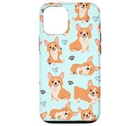 Carcasa para iPhone 12/12 Pro Cute Corgi Dog with Paws Lover in Aqua Turquoise Pattern
