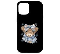 Carcasa para iPhone 12/12 Pro Cute Highland Cow with Blue Bow Winter Snowflake Design