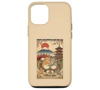 Carcasa para iPhone 12/12 Pro Divertido Sumo Cat Wrestling Japonés Ukiyo-e Arte Vintage