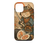 Carcasa para iPhone 12/12 Pro Divertido Sushi Samurai Cat Dojo Puesta de Sol Ukiyo-e Manga Kanji Art