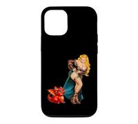 Carcasa para iPhone 12/12 Pro Fantasy Barbarian Pinup Woman Red Baby Dragon Tugging Skirt