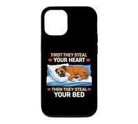 Carcasa para iPhone 12/12 Pro First They Steal Your Heart Then The Bed Boxer Dog Owner Fun