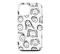 Carcasa para iPhone 12/12 Pro Funny Artsy Linocut Kids Faces, Lindo Sonriendo riendo