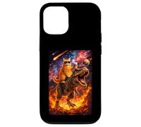Carcasa para iPhone 12/12 Pro Funny Coffee Orange Cat Riding T-Rex in Cosmic Galaxy UFO
