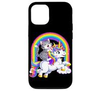 Carcasa para iPhone 12/12 Pro Gato Montando Unicornio Arco Iris Fantasía Lindo