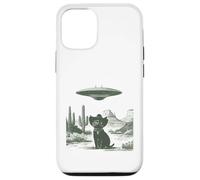 Carcasa para iPhone 12/12 Pro Gato secuestro alienígena en el Desierto del Sombrero Occidental OVNI Sci-Fi Art