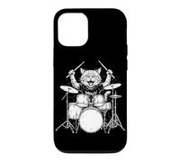 Carcasa para iPhone 12/12 Pro Gato Tocando la batería Tambores Baquetas Rock and Roll