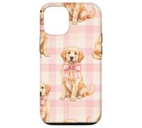 Carcasa para iPhone 12/12 Pro Golden Retriever Puppy Lazo Rosa Gingham Sweet Dog Design