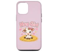 Carcasa para iPhone 12/12 Pro Heno Girl Cute Cow Kawaii Farm Animal Pink Bow Hearts