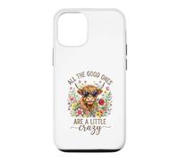 Carcasa para iPhone 12/12 Pro Highland Cow Crazy Quote Heart Gafas de Sol Floral