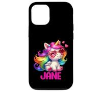 Carcasa para iPhone 12/12 Pro Jane - Unicornio Colorido con Nombre Personalizado para