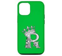Carcasa para iPhone 12/12 Pro Letra R Inicial + Corona Verde Kelly