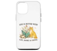 Carcasa para iPhone 12/12 Pro Life is Better with Cats Books and Coffee Cat Lover Reading
