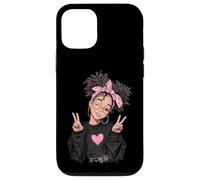 Carcasa para iPhone 12/12 Pro Linda Chica Signo de Paz Pelo Rizado Divertido gráfico juguetón Trippy