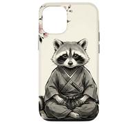 Carcasa para iPhone 12/12 Pro Lindo Mapache samurái Sentado bajo Flores de Cerezo Arte de Tinta