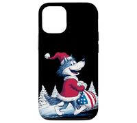 Carcasa para iPhone 12/12 Pro Lobo Feliz con Bolsa de Papá Noel para Navidad Divertida