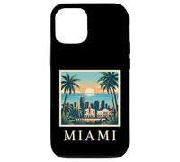 Carcasa para iPhone 12/12 Pro Miami, Florida, costero, Ciudad, Horizonte, Retro, Puesta de Sol, Playa, Palmera