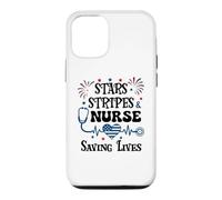 Carcasa para iPhone 12/12 Pro Nurse 4th of July Funny Scrub Stars Stripes and Saving Lives