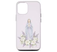 Carcasa para iPhone 12/12 Pro Oración Católica Floral Blanca Nuestra Señora