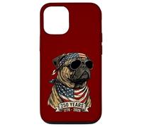 Carcasa para iPhone 12/12 Pro Perro Pug con Bandera Estadounidense 250 años 1776-2026 Bicentenario de EE. UU.