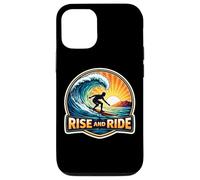 Carcasa para iPhone 12/12 Pro Rise and Ride Surfer Mañana Surfing Tabla de Surf Cita Vintage