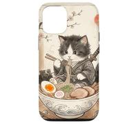 Carcasa para iPhone 12/12 Pro Samurai Ninja Cute Cat Ramen Bowl Japonés Acuarela Japón