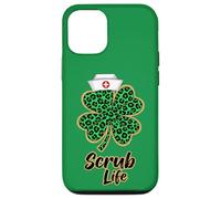 Carcasa para iPhone 12/12 Pro Scrub Life Nurse Green Leopard Shamrock Día de San Patricio