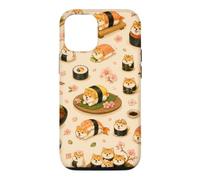 Carcasa para iPhone 12/12 Pro Shiba Inu Lindo Sushi Divertido Comida Japonesa Rosa Floral