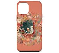 Carcasa para iPhone 12/12 Pro Skeleton Reading Book Floral Wreath Boho Botanical Art