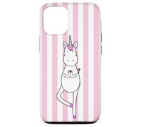 Carcasa para iPhone 12/12 Pro Unicornio de Postura de Yoga superlindo Pastel a Rayas Rosa Rubor