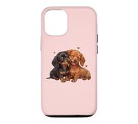 Carcasa para iPhone 12/12 Pro Womens Girls Kids Two 2 Red Black Tan Dachshund Puppy Lover