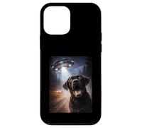 Carcasa para iPhone 12 Mini Black Lab Dog Selfie Alien UFO Abducti0n Bosque Escena Espacial