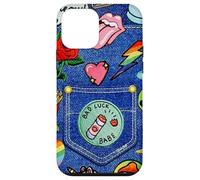 Carcasa para iPhone 12 Mini Blue Denim Patch Pattern Bad Luck Babe 90s Diseño estético