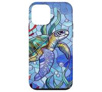 Carcasa para iPhone 12 Mini Blue Sea Turtle in Corals Mosaic Art Ocean Theme