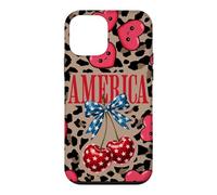 Carcasa para iPhone 12 Mini Brown Cheetah America Girls con Estampado de Leopardo, Cereza y Lazo