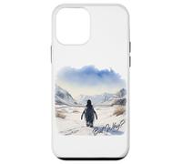 Carcasa para iPhone 12 Mini BUT Why? Penguin Wandering Off Mountains Watercolor (White)