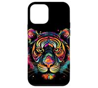 Carcasa para iPhone 12 Mini Cara de Tigre Colorida, Arte de Animales Salvajes, Gatos Grandes, Negro