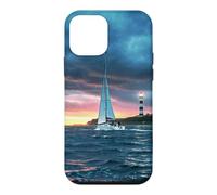 Carcasa para iPhone 12 Mini Coastal Lighthouse Sailboat Ocean Sunset Scenic Artwork