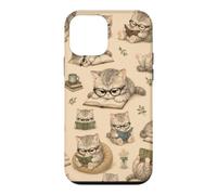 Carcasa para iPhone 12 Mini Cute Cats Kawaii - Libro de Lectura para Gatos, diseño Floral sobre Beige