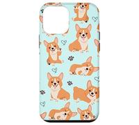 Carcasa para iPhone 12 Mini Cute Corgi Dog with Paws Lover in Aqua Turquoise Pattern
