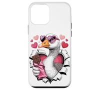 Carcasa para iPhone 12 Mini Cute Love Goose with Chocolate and Pink Hearts Valentine