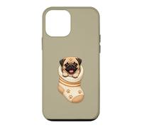 Carcasa para iPhone 12 Mini Divertido Cachorro de Carlino en un Acogedor calcetín, mamá, papá, Amante de los Perros