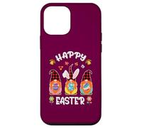 Carcasa para iPhone 12 Mini Divertido Lindo Conejito Tres gnomos sosteniendo Huevo Feliz día de Pascua