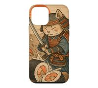 Carcasa para iPhone 12 Mini Divertido Sushi Samurai Cat Dojo Puesta de Sol Ukiyo-e Manga Kanji Art