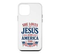 Carcasa para iPhone 12 Mini Ella ama a Jesús y América también 4 de Julio EE.UU